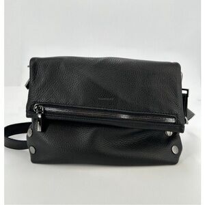 Hammitt VIP Crossbody Bag Medium Black Leather/Gunmetal Hardware Red Foldover